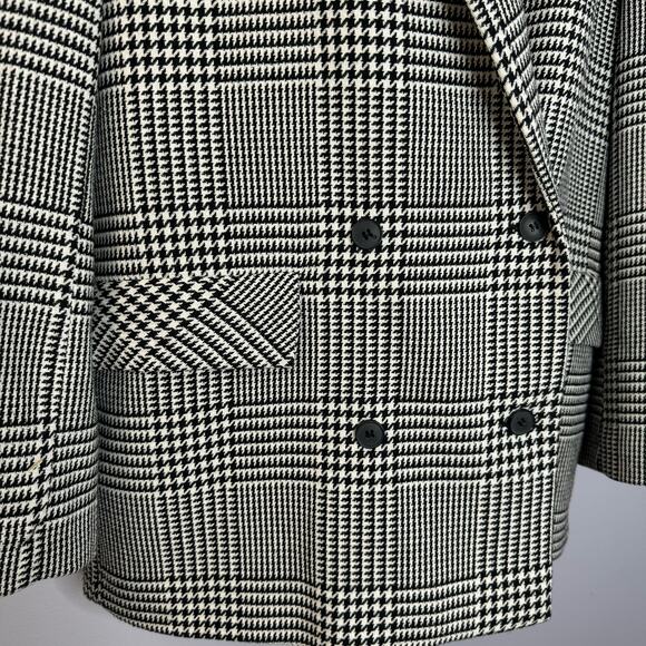 Zara Women's Doble Breasted Checkered Blazer White with Black Relaxed Fit L - Picture 5 of 10